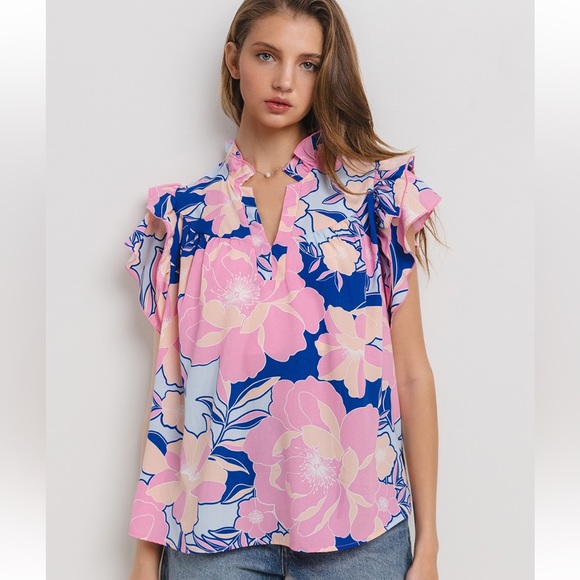 07 Boho Floral Print Woven Blouse Top - Picture 3 of 6